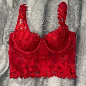 32B Red Floral Embroidered Corset Top | Victoria’s Secret Corset Top